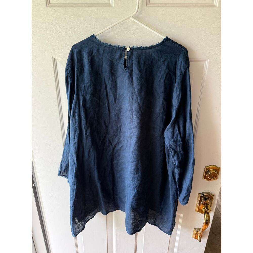 J. Jill Love Linen | Dark Blue Frayed Hem Bohemian Summer Flowy Top Size 3X - Picture 7 of 10